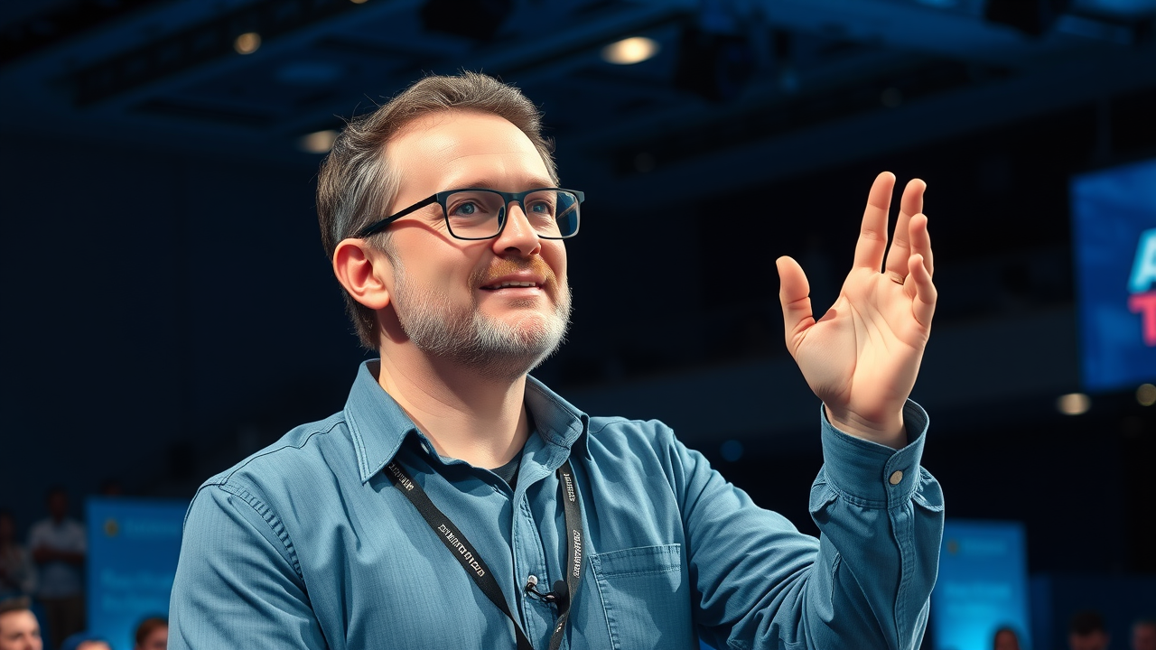 respected IT engineer delivering a talk on IT certification exam success