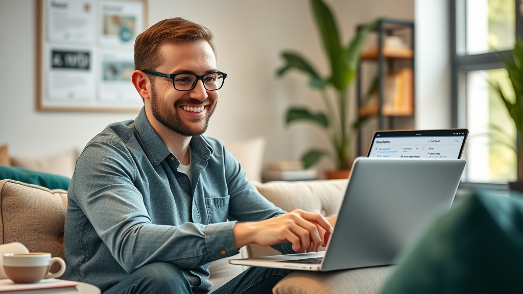 Resourceful IT mentor guiding new professionals through portfolio reviews on laptop in modern office